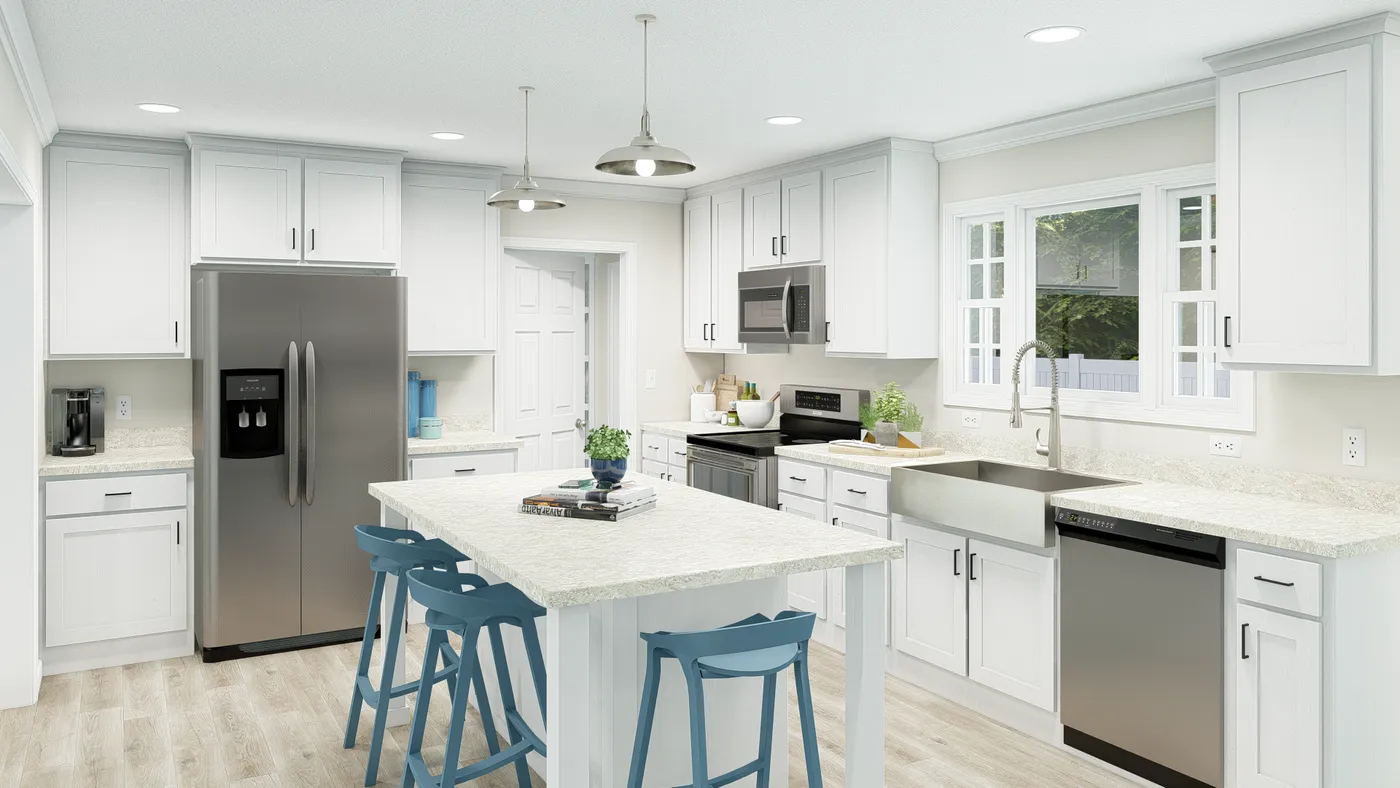 The HERITAGE 3101 Kitchen. This Modular Home features 3 bedrooms and 2 baths.