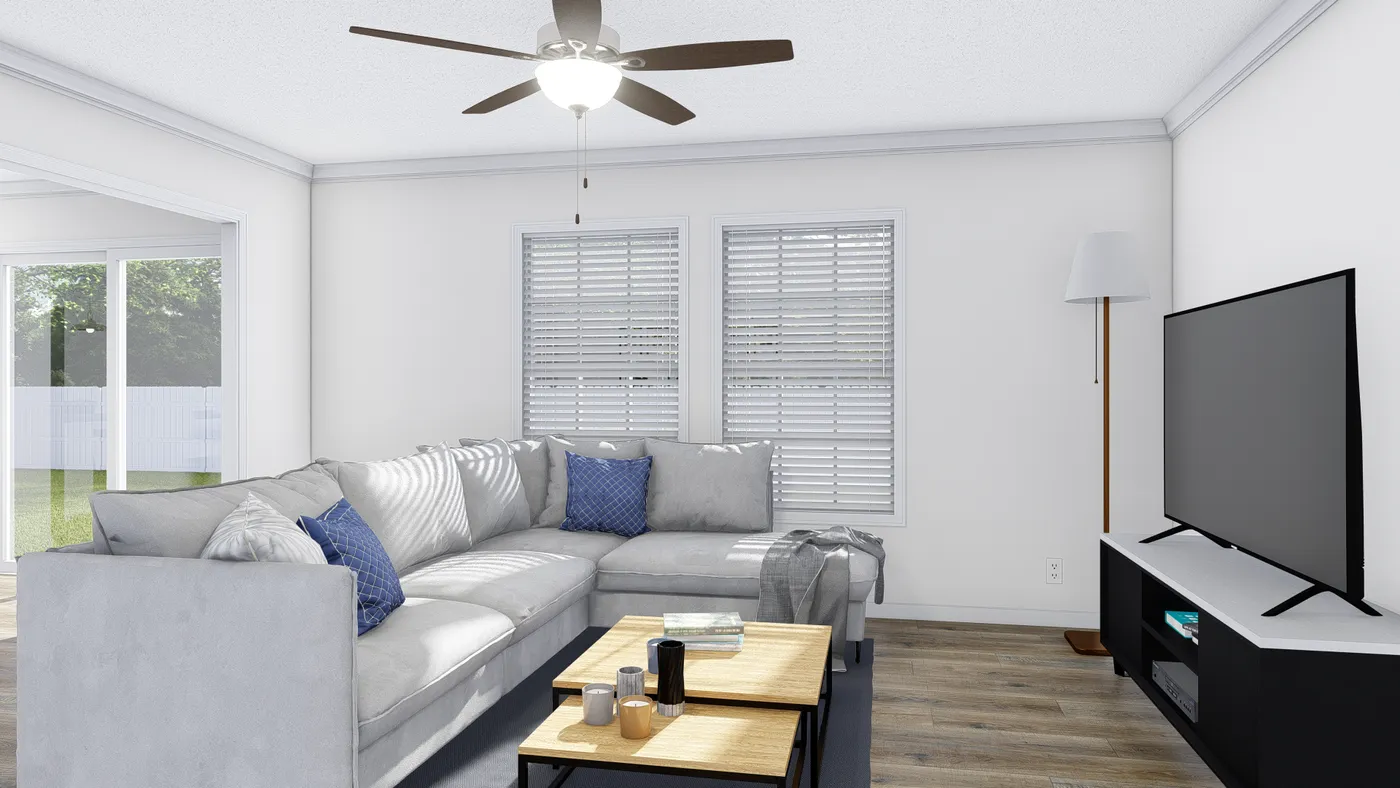 The BIG EASY M001 Living Room. This Manufactured Mobile Home features 4 bedrooms and 2 baths.