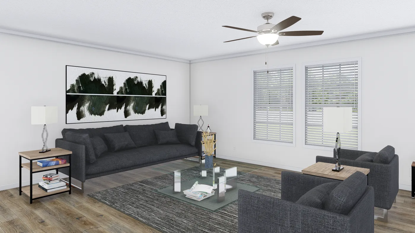 The BIG EASY M001 Living Room. This Manufactured Mobile Home features 4 bedrooms and 2 baths.
