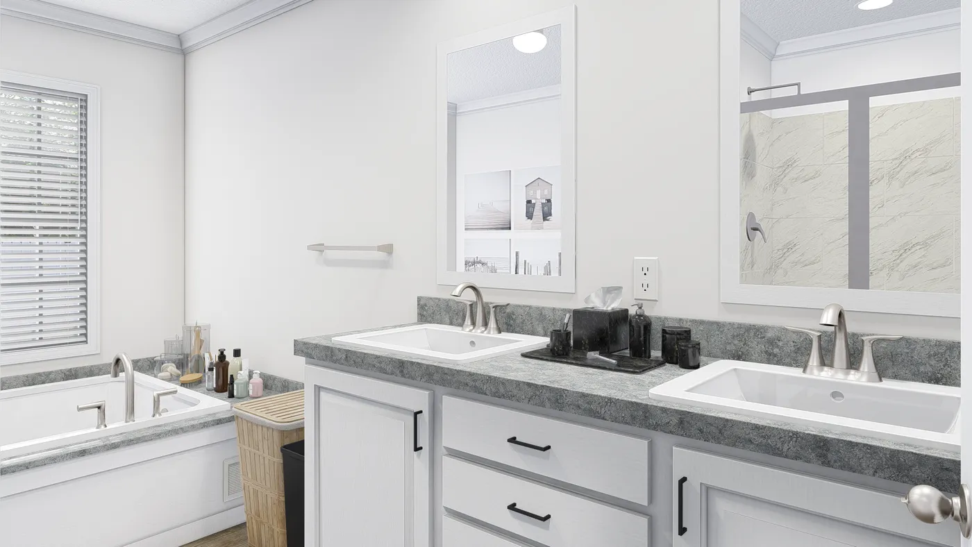 The BIG EASY M001 Primary Bathroom. This Manufactured Mobile Home features 4 bedrooms and 2 baths.