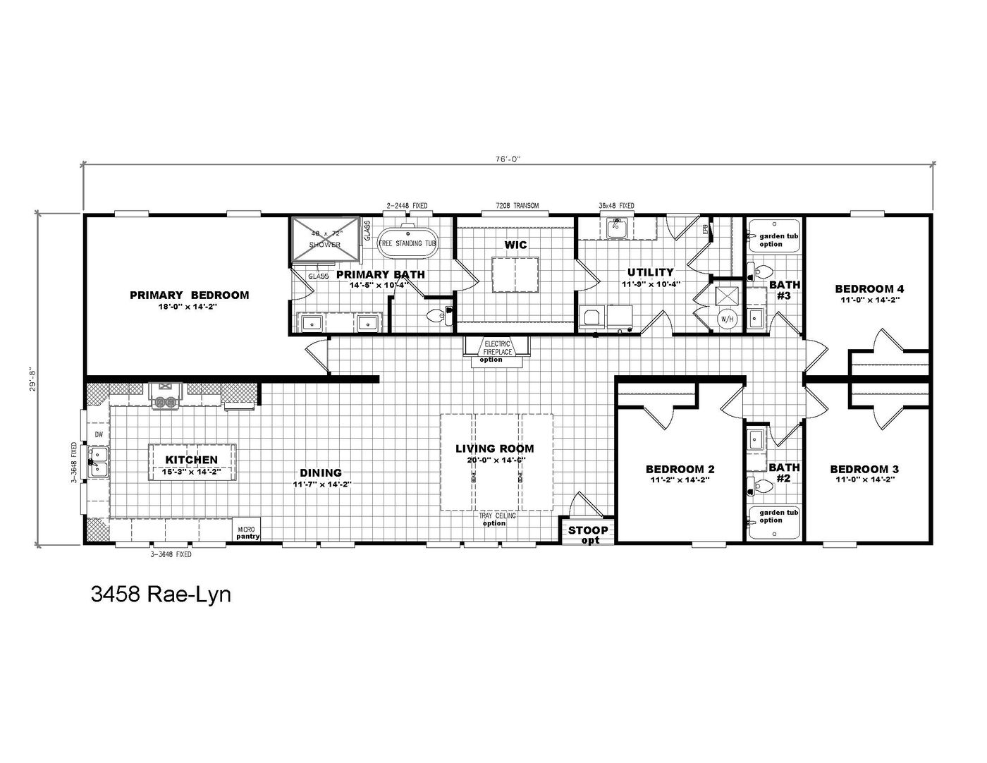 The 3458 HUD 76X32 CAROLINA RAELYN Floor Plan